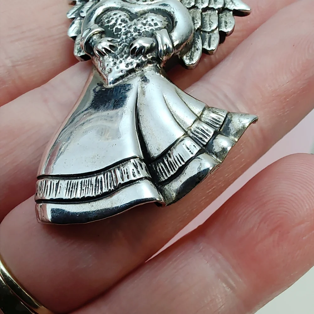 Vintage Sterling Silver Large Angel Brooch Pin Necklace Pendant with 20" Chain - Picture 11 of 15